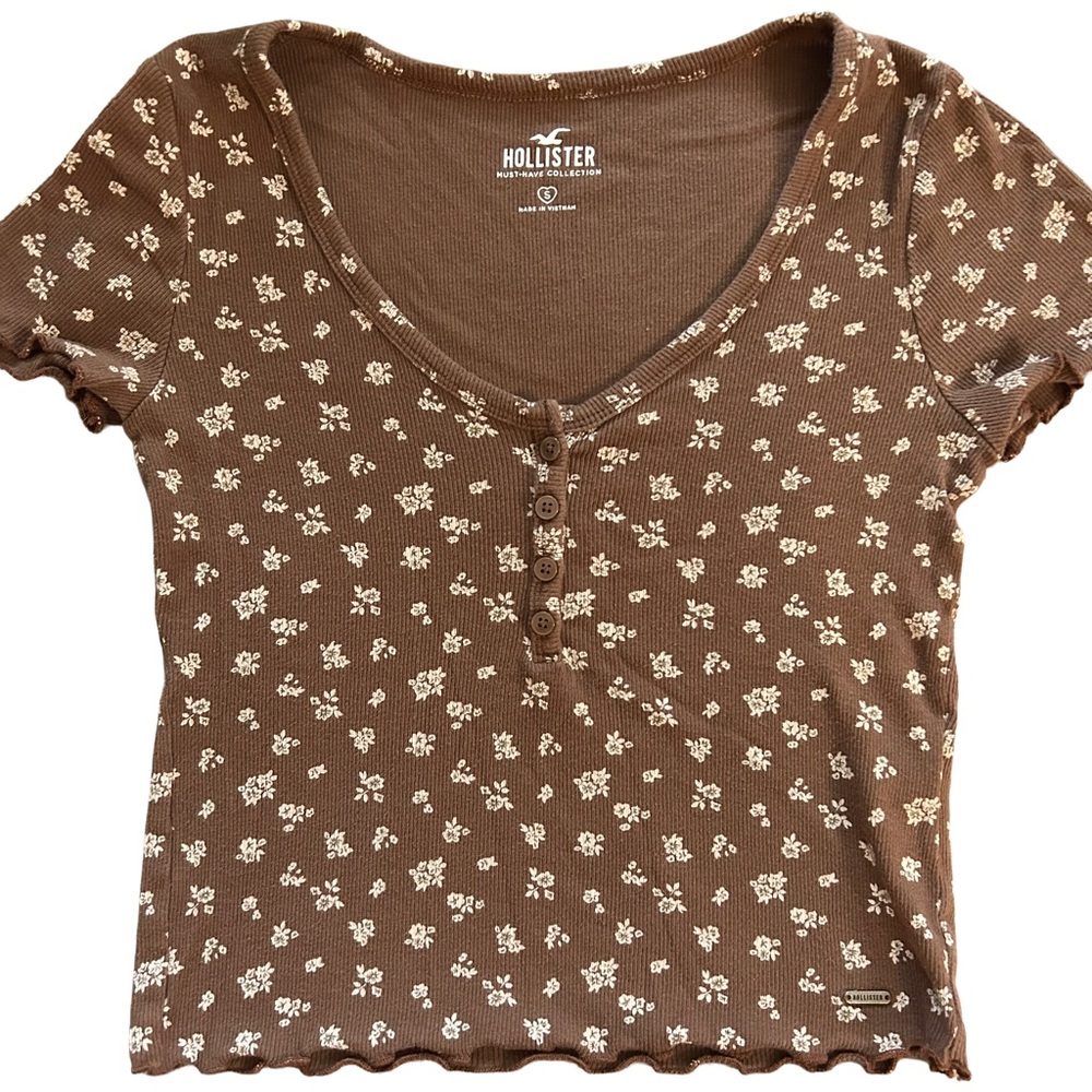 Hollister Brown Floral Short Sleeve Tee